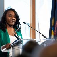 A student speaking at the Lynn M. Blue Connection Naming Ceremony